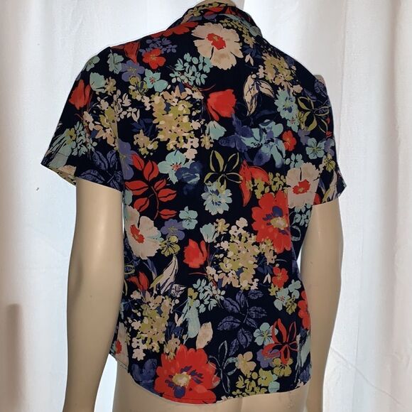VTG bright tropical Large Floral print button down blouse. Size 8 - Picture 6 of 8